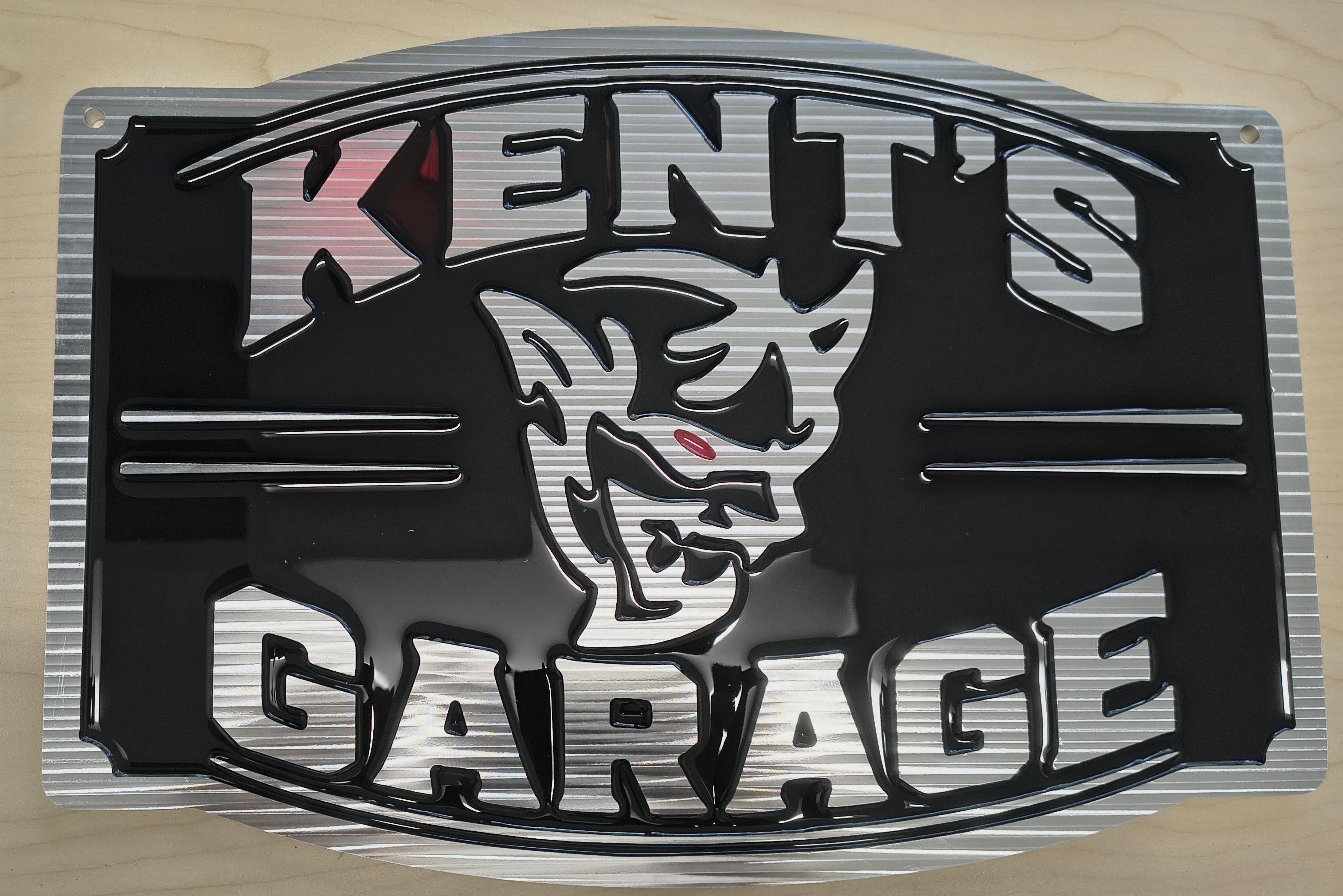 Custom CNC machined metal shop sign Kent's Garage BD Manufacturing Northeast Florida
