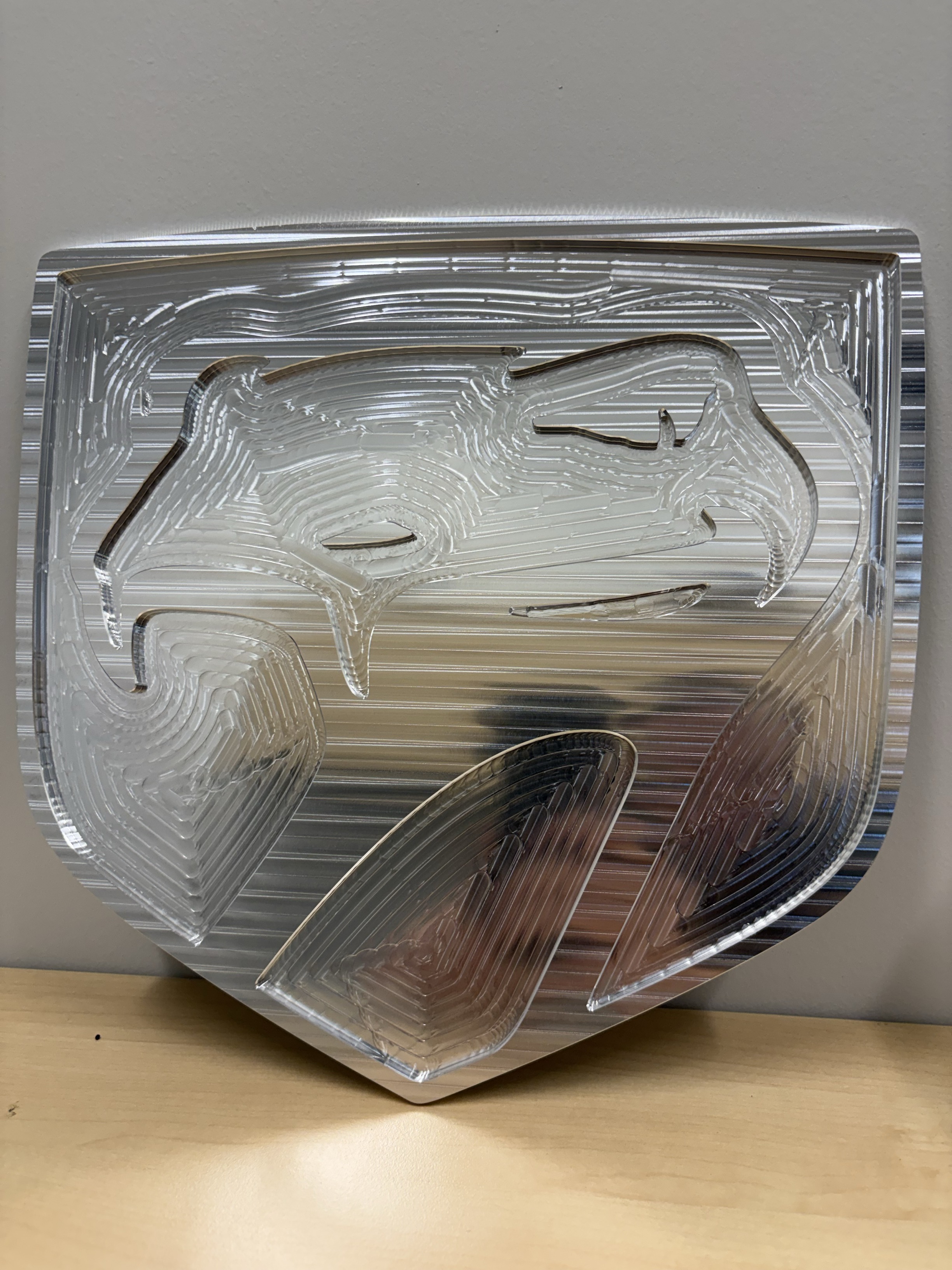 Custom CNC machined Dodge Viper emblem metal sign detail view BD Manufacturing